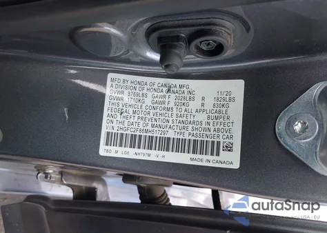 2021 Honda Civic Sport from USA, damaged, VIN 2HGFC2F86MH517297